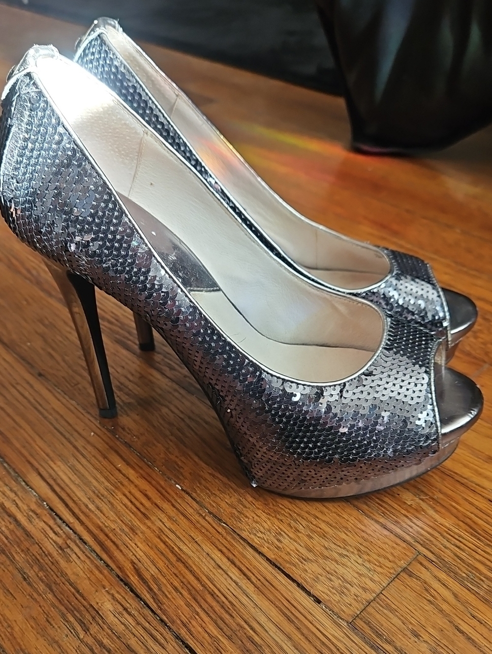MICHAEL Michael Kors Silver Sequin Peep-Toe Platform Pumps
